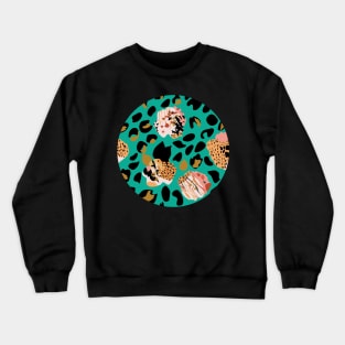 Modern abstract rose and leopard texture green Crewneck Sweatshirt